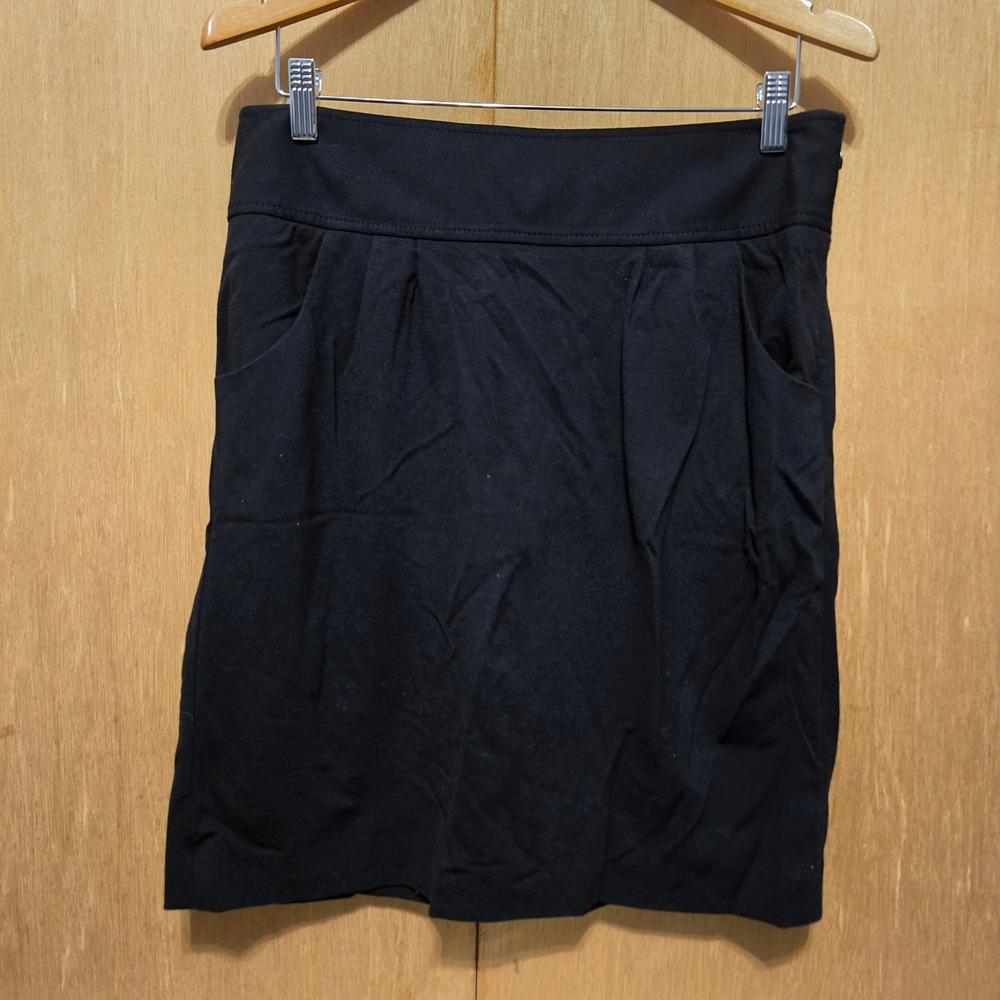 Ann Taylor Pencil Skirt Women 10 Black Pleated Front Pockets Stretch Career